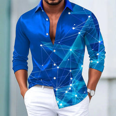 Men's Gradient Geometric Print Long Sleeve Shirt Fashionable Designer Lapel Button up for Outdoor Leisure Vacation