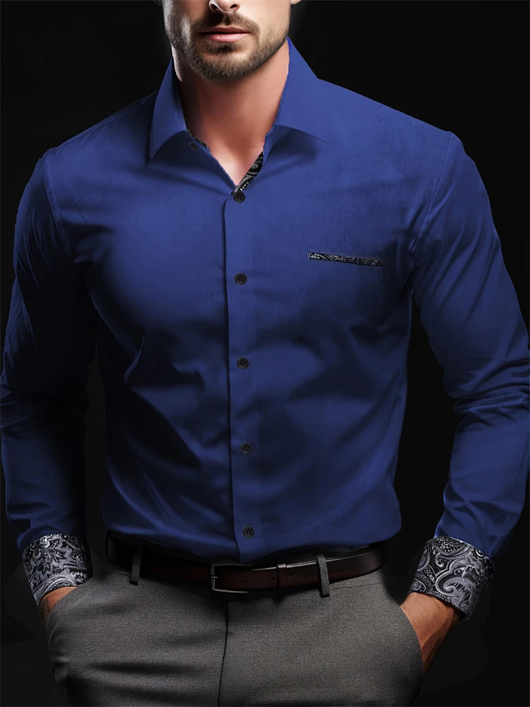 Men's checkered print formal shirt from Showlu Fashion Store, long-sleeved business casual shirt for spring and fall.