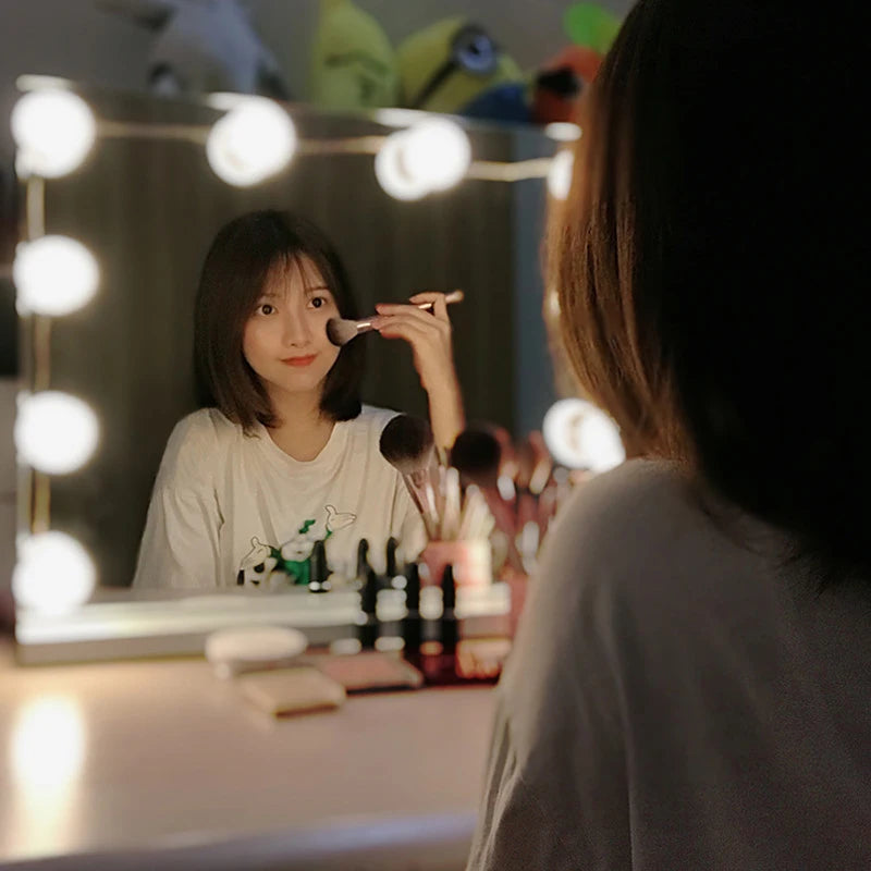Dimmable LED makeup mirror light by My Store with studio fill lighting, shown illuminating a makeup mirror with adjustable brightness