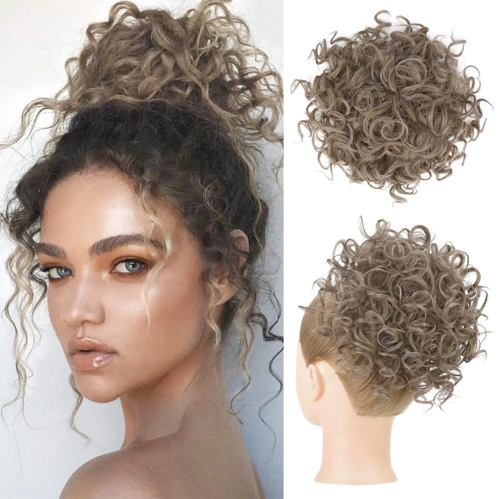 Synthetic Messy Bun Hair Piece 60g Elastic Drawstring Loose Wave Curly Hair Buns Hair Piece Extensions For Women Dark Brown
