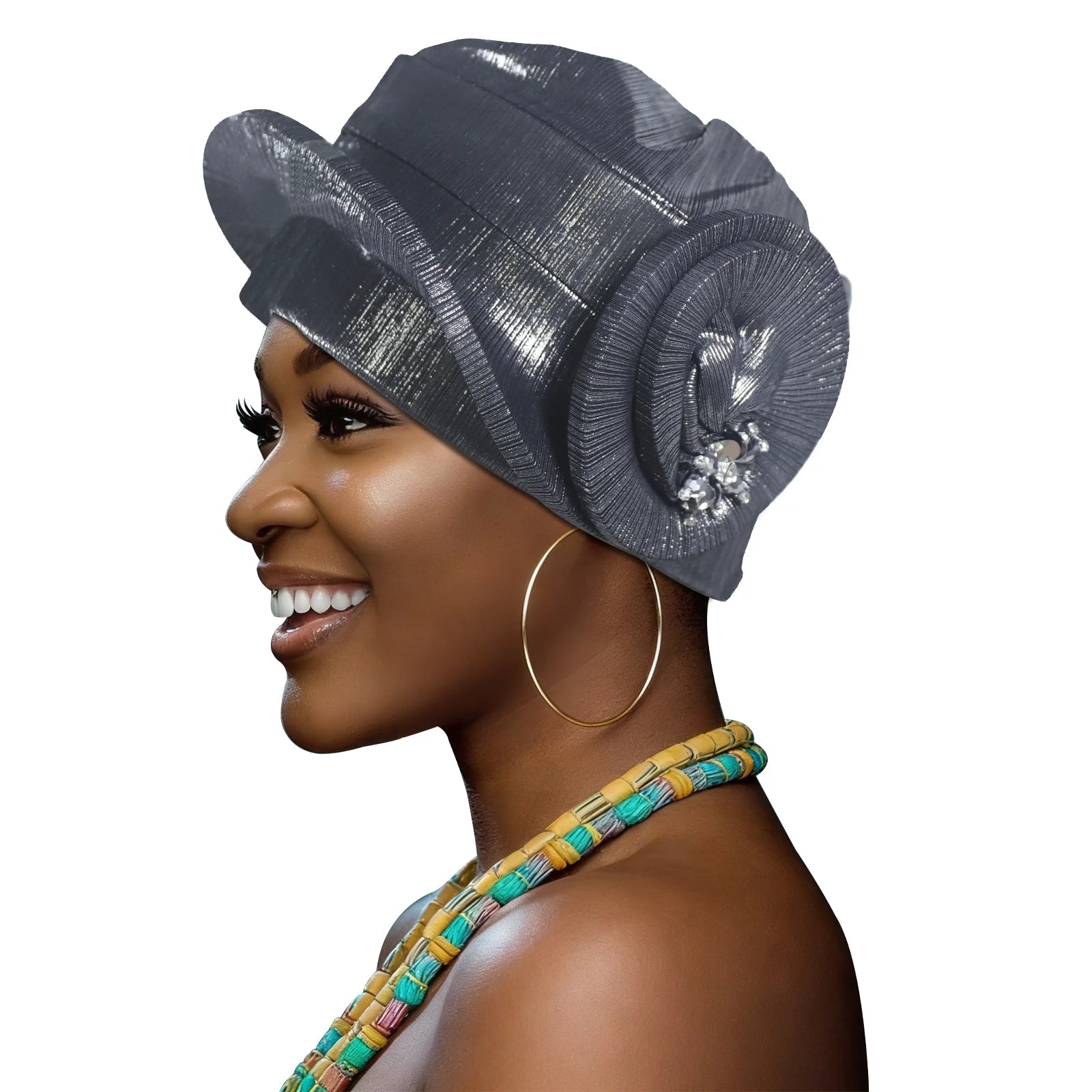 Effortless Nigerian headtie for all occasions featuring the Showlu Smart General 2026 Auto Gele style, shown in a vibrant fabric.