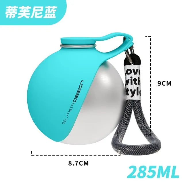 Showlu 304 stainless steel dog water bottle with foldable silicone bowl, portable pet hydration accessory for outdoor walks