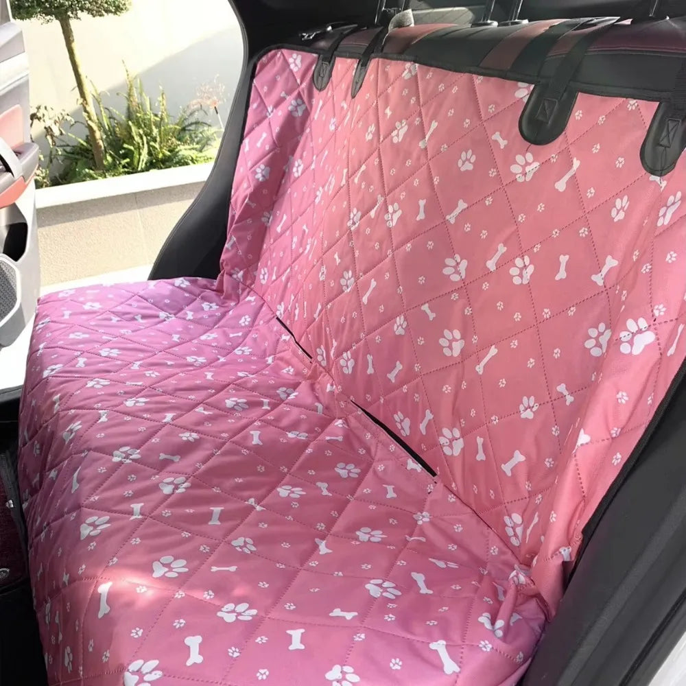 Showlu waterproof pet dog cargo cover on car back seat, durable and easy to install, protects seats from pet fur and dirt.