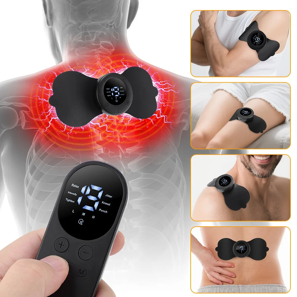 Showlu Fashion Store LZJV Electric EMS Muscle Stimulator USB rechargeable body massager with control panel and electrode pads.