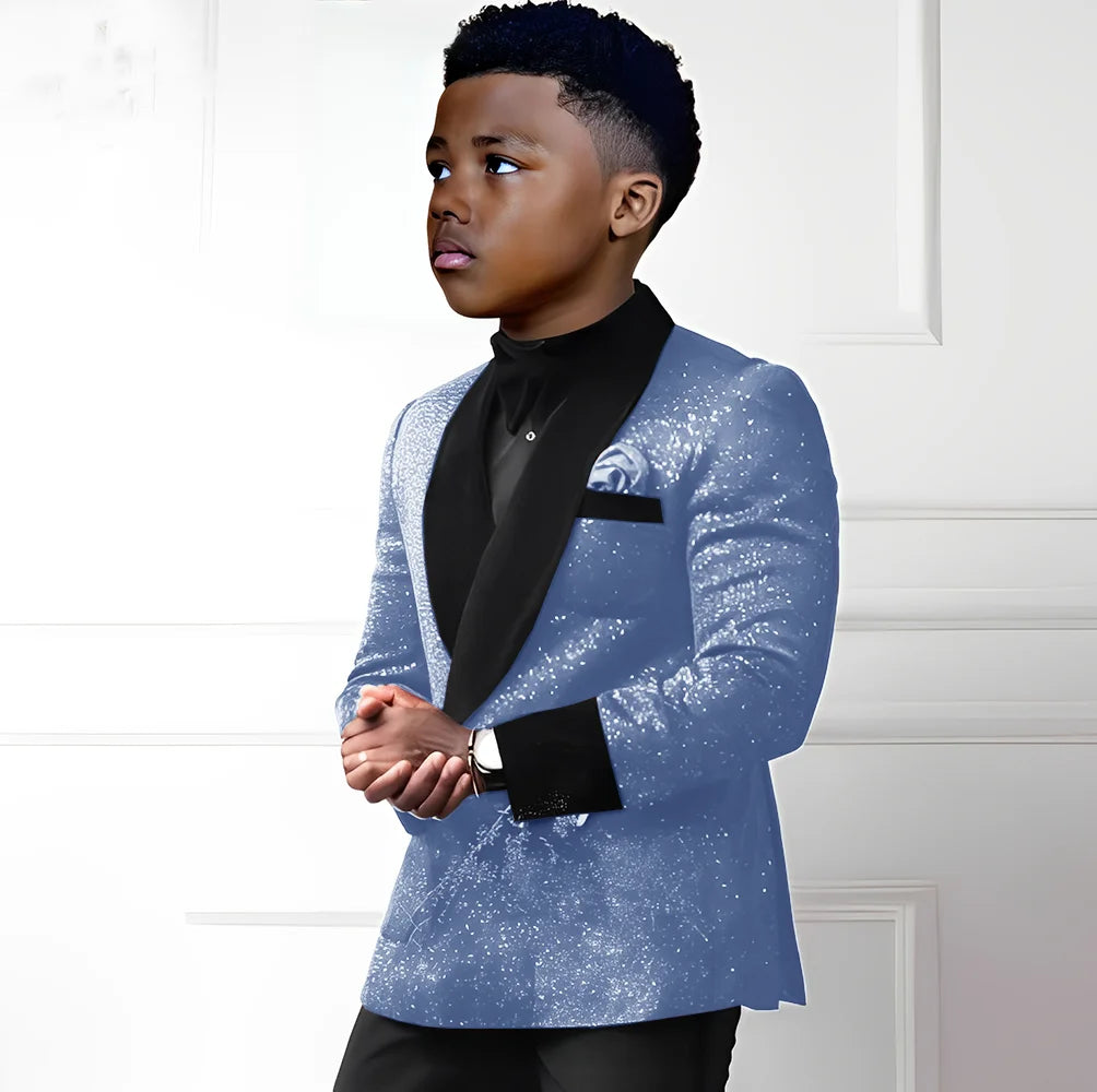 Sequin boys suit 2-piece set with double-breasted blazer and pants, stylish kids tuxedo for ages 2-16, Showlu Fashion Store