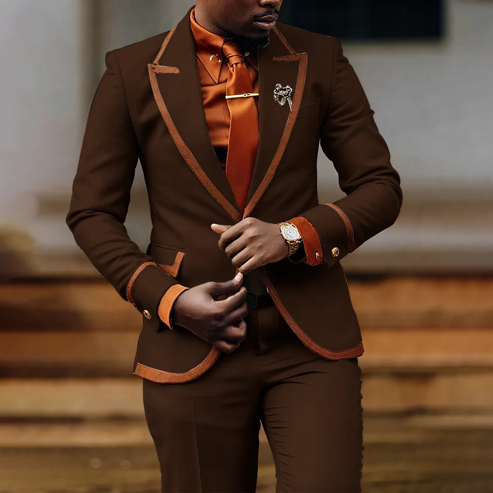 Men's slim fit formal suit by Showlu Fashion with jacket and pants, ideal for evening parties and business events.