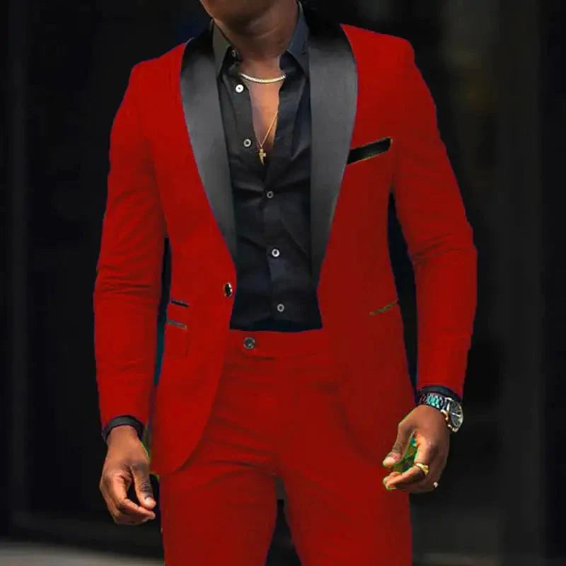 Naupang men's slim fit 2-piece business suit with single button and side slit, shown in dark fabric, from SHOWLU FASHION STORE.