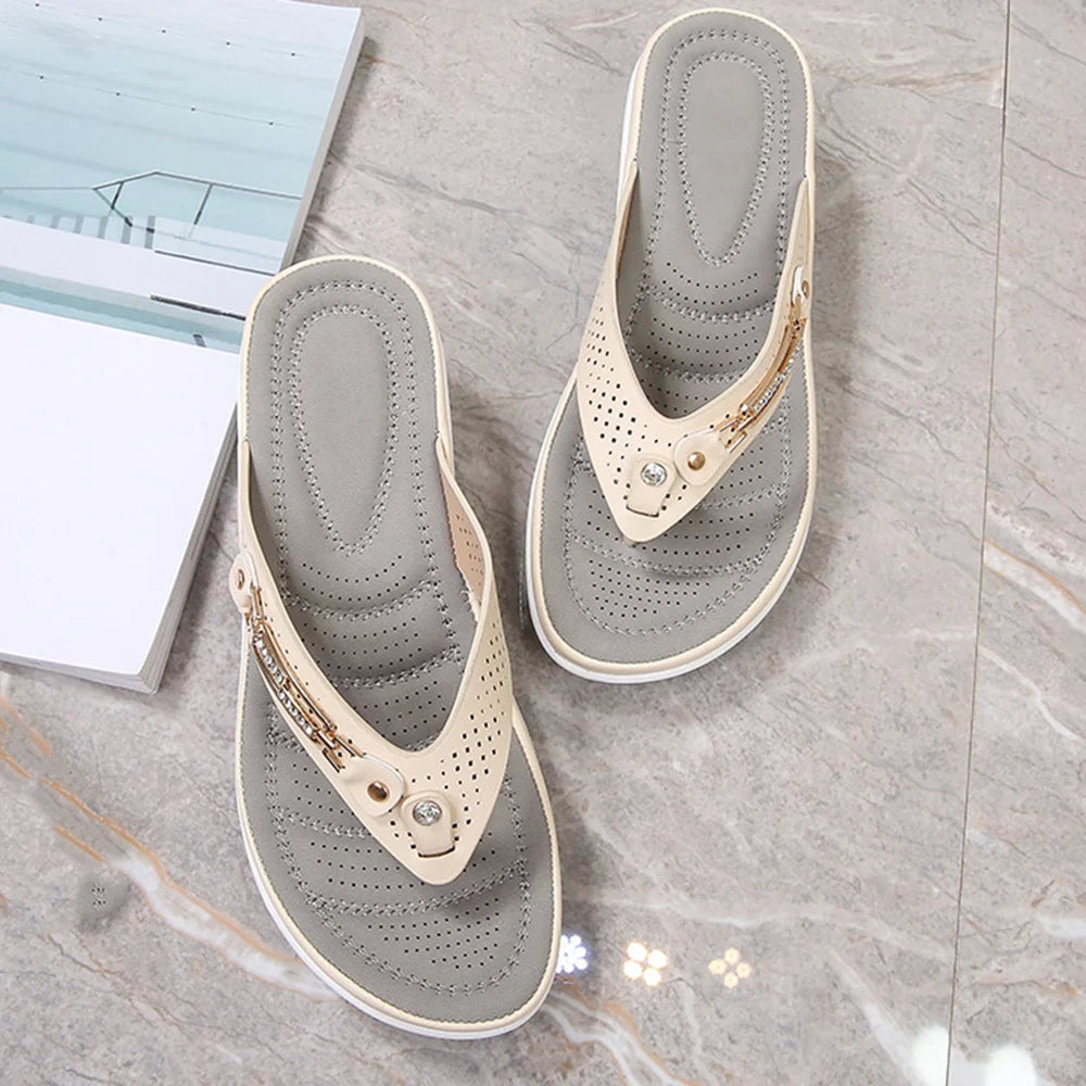 Women's soft cushion flip flops from Showlu Fashion Store featuring thong design, casual orthotic sandals with comfortable slip-on style.