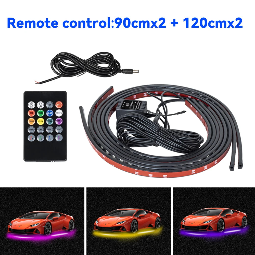 Showlu Smart General WUMFIRE RGB Car Underbody LED Lights installed on a vehicle, showcasing vibrant multicolor underbody illumination.