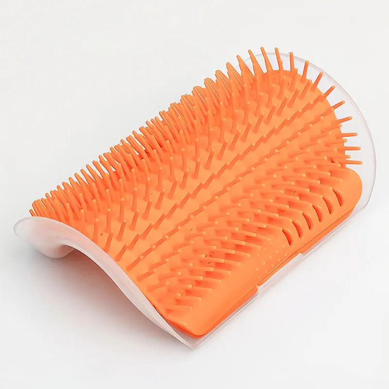 Cat self-groomer brush wall corner for short and long fur cats, soft grooming scratcher and massage toy for pet grooming.