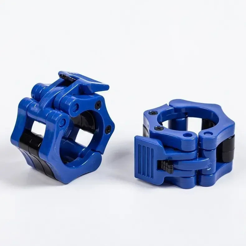 Pair of Showlu Fashion quick release barbell clamps with spin lock mechanism for secure weightlifting and strength training.