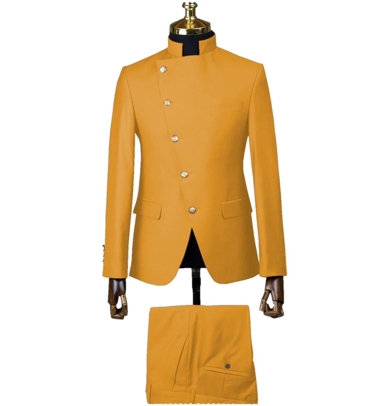 SHOWLU FASHION STORE men's slim fit suit with stand collar, cotton tuxedo, 2-piece wedding attire, stylish and tailored for formal events.