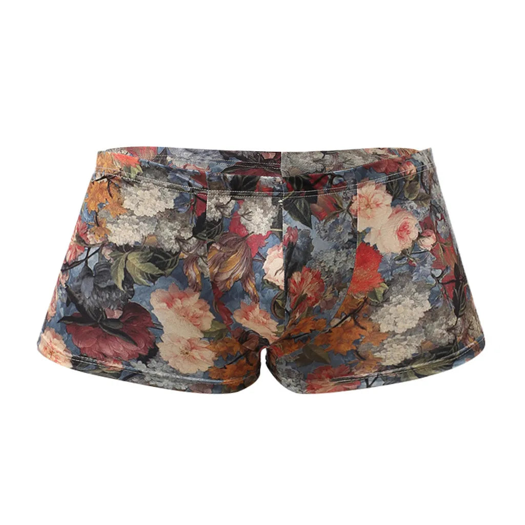 Men's nylon printed boxer shorts with pouch, Showlu Fashion Store, featuring colorful pattern and comfortable fit.
