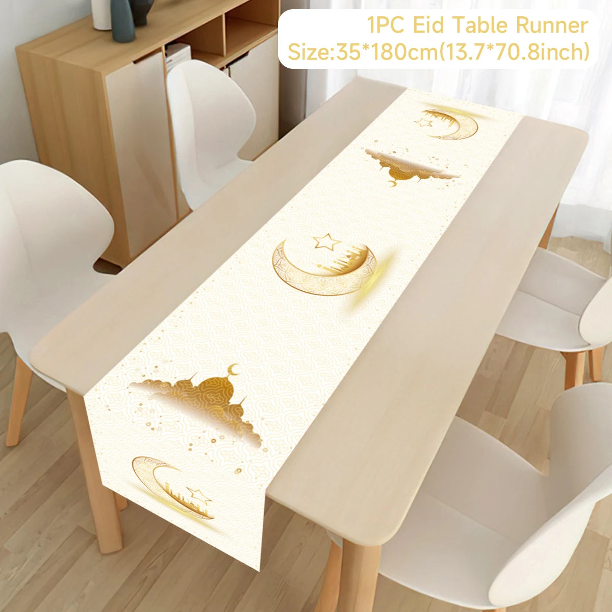Ramadan decoration table runner with Eid Mubarak design, Islamic motifs, for home Eid al-Fitr celebration, Showlu Fashion Store
