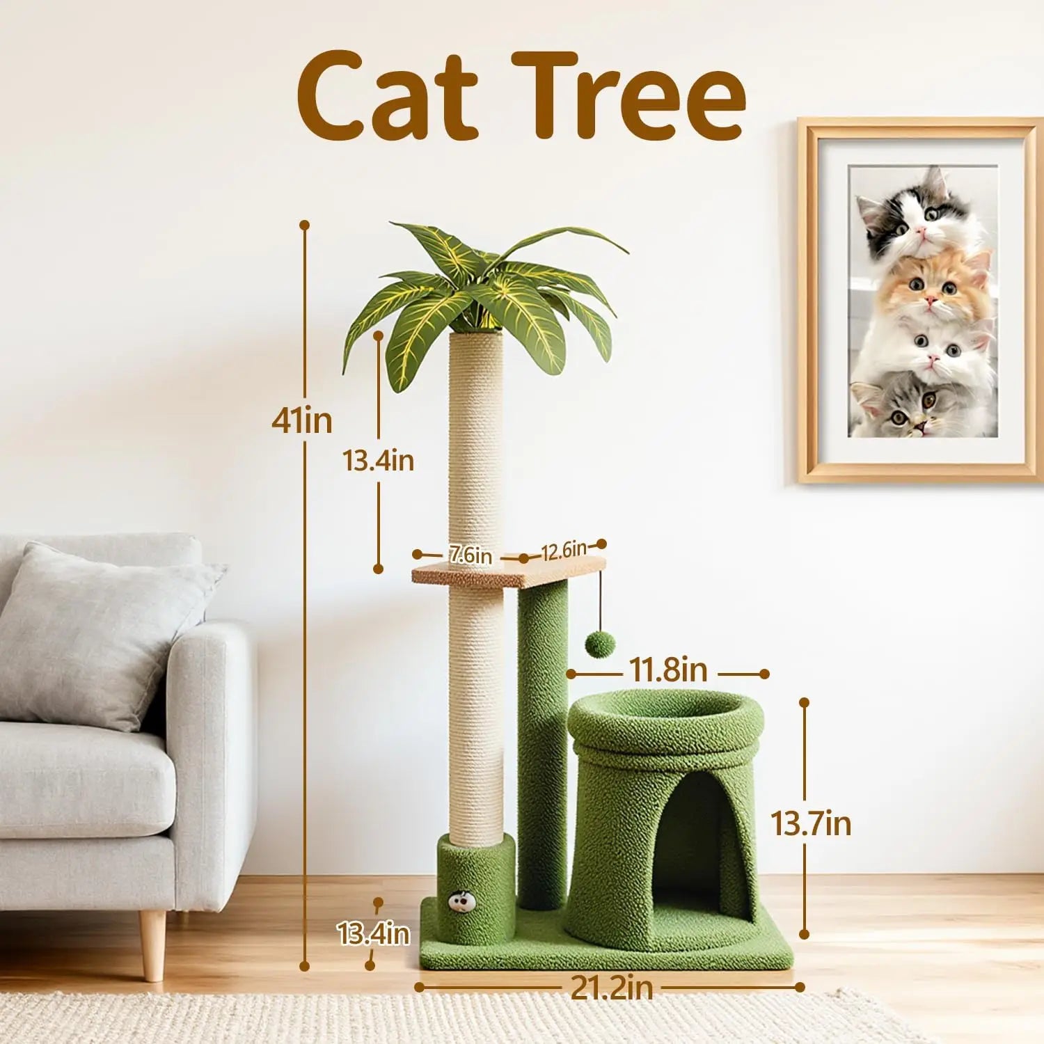 Showlu Fashion 41-inch cat tree tower with scratching post and cozy bed, featuring multiple platforms and sisal scratching surfaces.