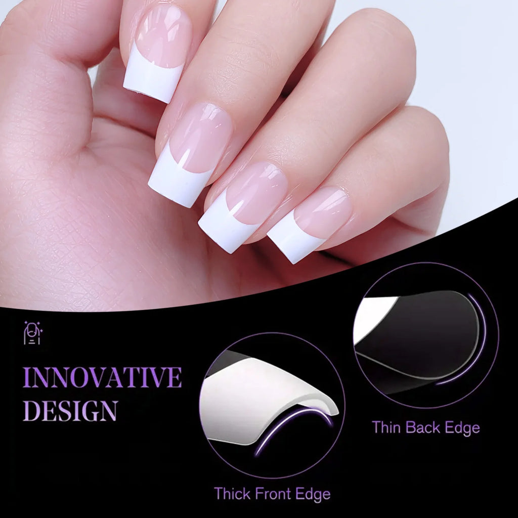 120pcs acrylic French false nails set with medium length square full cover tips in mixed sizes for easy press-on application