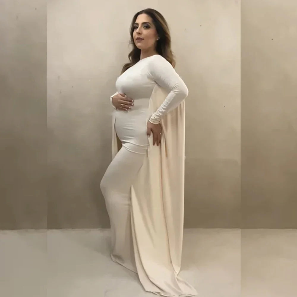 Lace bat sleeve maternity photography dress by Showlu Fashion Store, elegant sheath party gown with delicate lace details and bat sleeves.