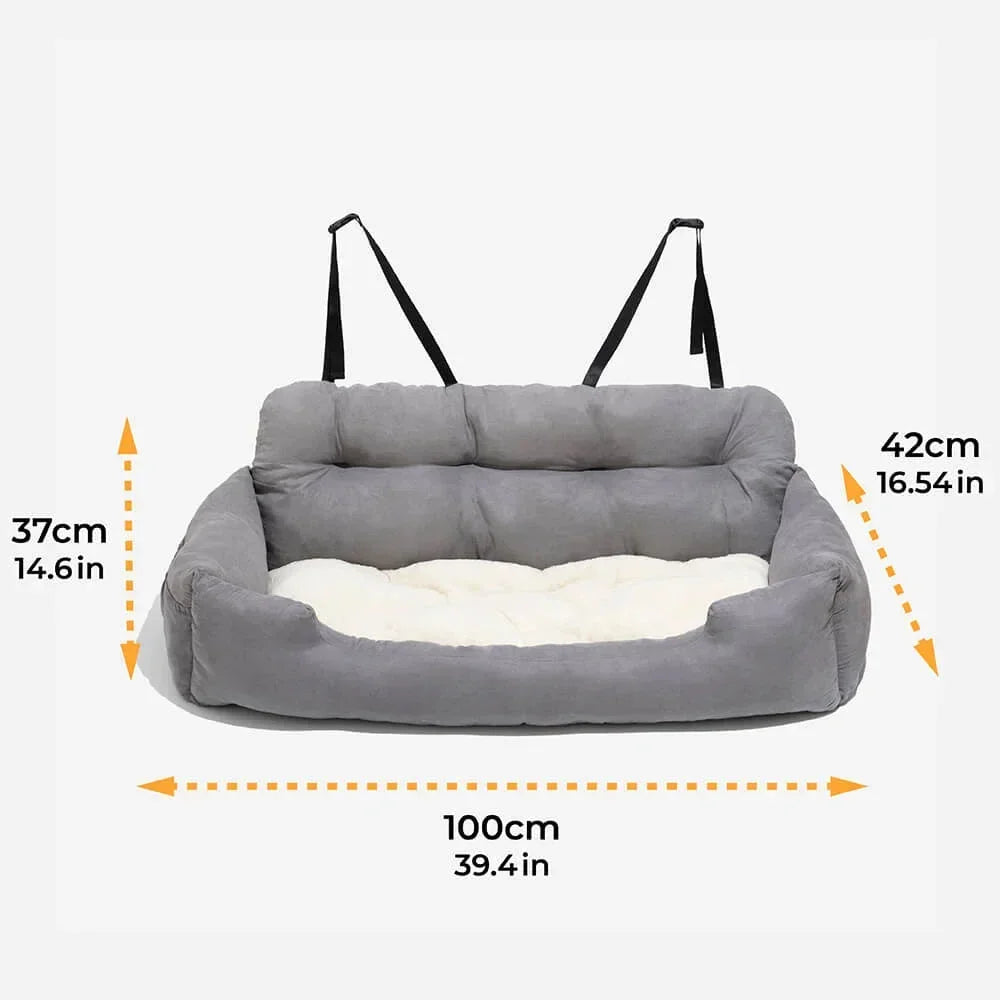 Large VOFORD dog car seat bed in soft suede with bolster edges, designed for travel and comfort for pets.