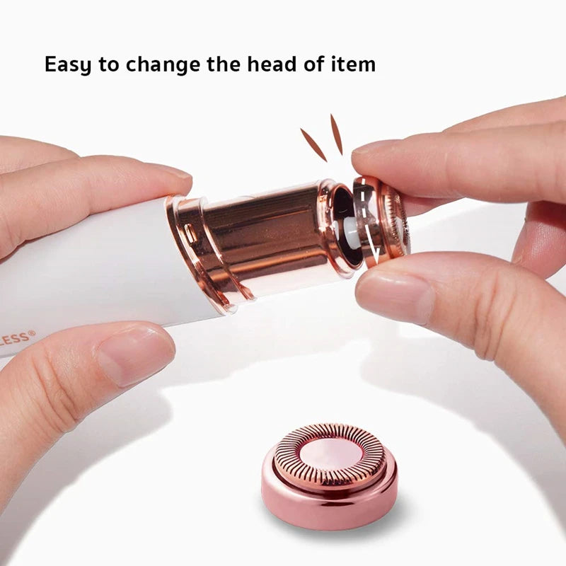 Portable rechargeable women’s facial hair remover by Showlu Smart General, designed for gentle hair removal on the face.