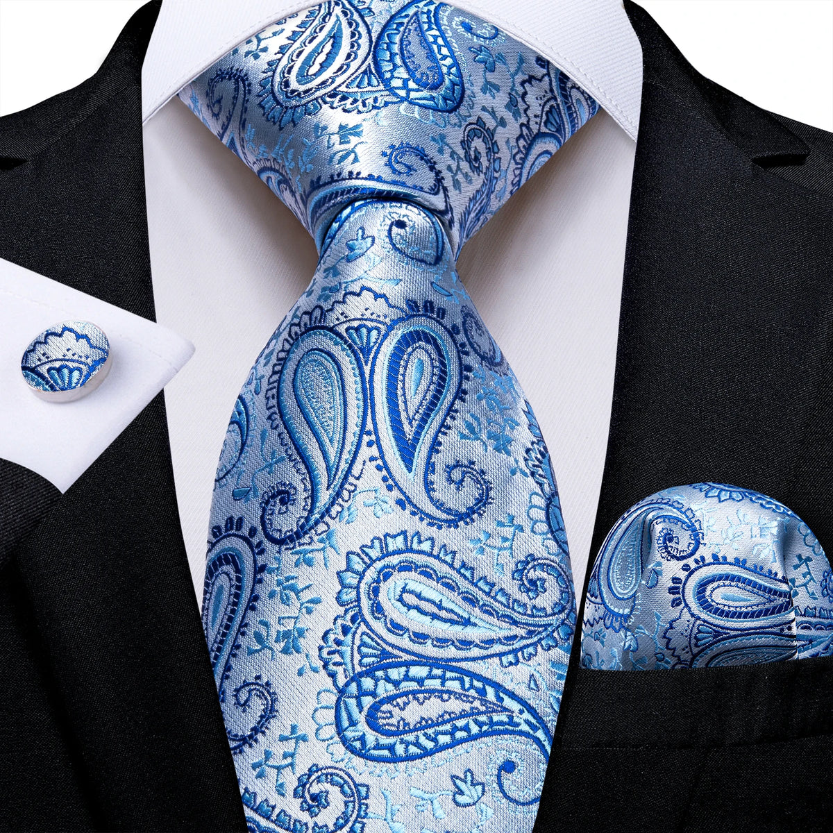 New Classic 100% Silk Men's Ties 8cm Blue Plaid Dot Striped Business Necktie Handkerchief Wedding Party Tie Set Gravatas DiBanGu