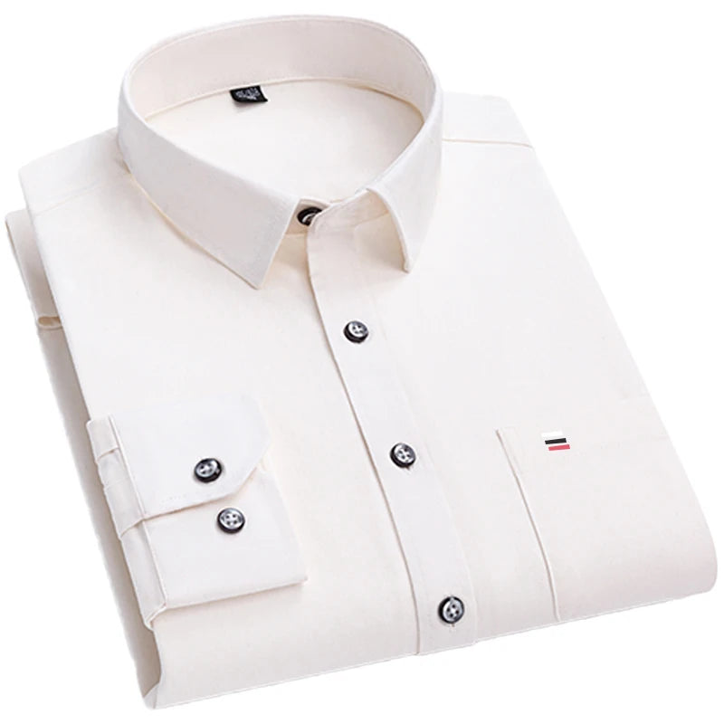Men's slim fit long sleeve shirt by Showlu Fashion, lightweight solid color casual and business shirt in spring and summer styles.