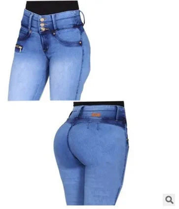 High-waisted skinny pencil jeans for women featuring Y2K pleated denim design by SHOWLU FASHION STORE