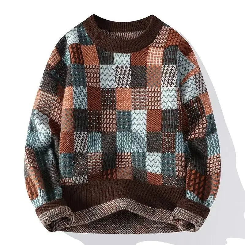 Plus size men's hippie grunge pullover sweater, thick knit long sleeve casual streetwear by Showlu Fashion.