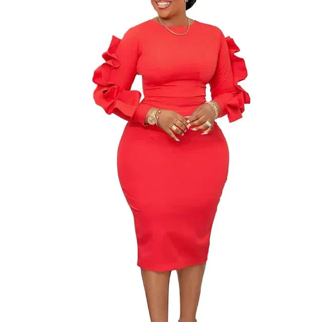 White lace sleeve peplum African party dress for women by SHOWLU FASHION STORE, featuring elegant lace details and a fitted silhouette.