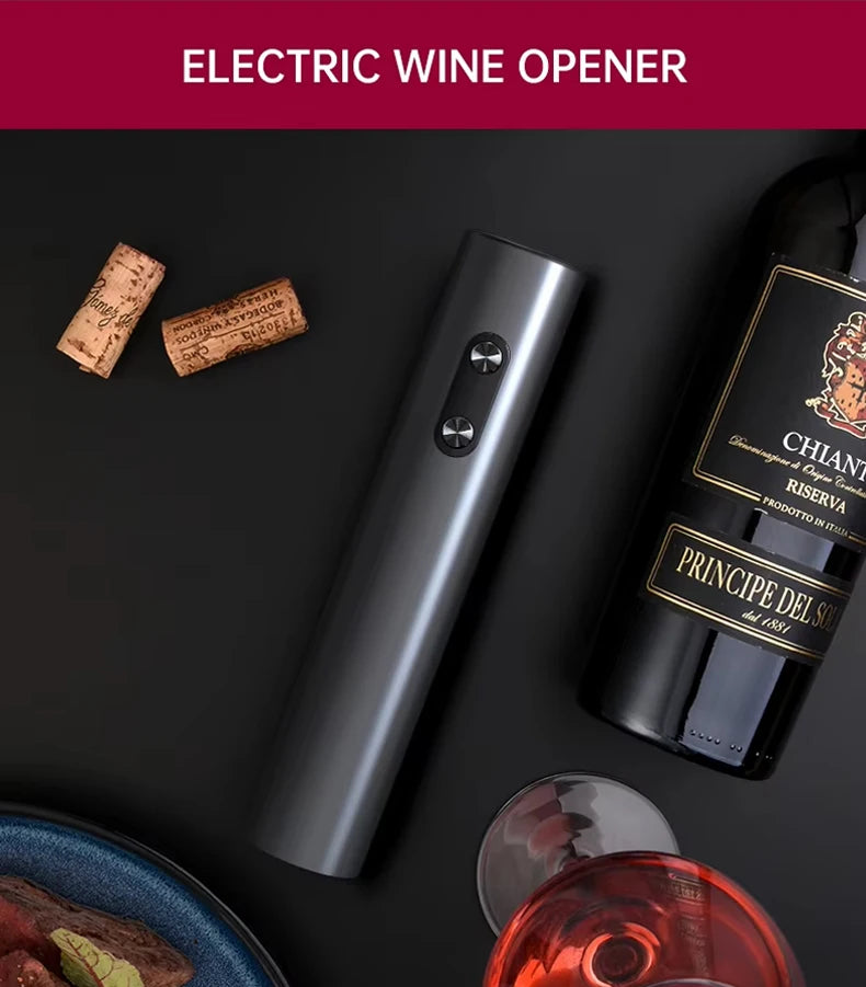 Showlu Smart General electric wine bottle opener set with rechargeable corkscrew and accessories on a sleek surface