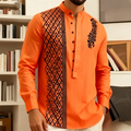 Men's long sleeve button shirt with 7 buttons, loose fit, Henley style, in a beach-inspired fabric by Showlu Fashion Store.