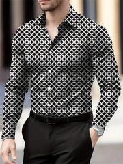 14 colors men's long sleeve high-definition geometric plaid pattern shirt casual party business breathable lapel men's tops