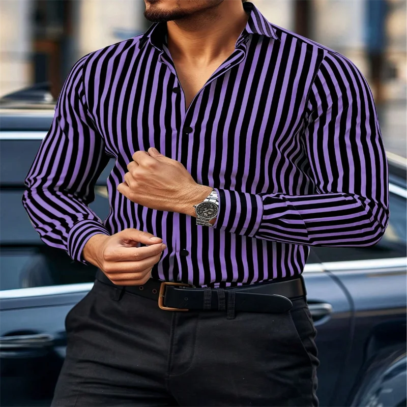 European men's striped long-sleeved casual business shirt in plus size 6XL, luxury temperament, by Showlu Fashion Store.