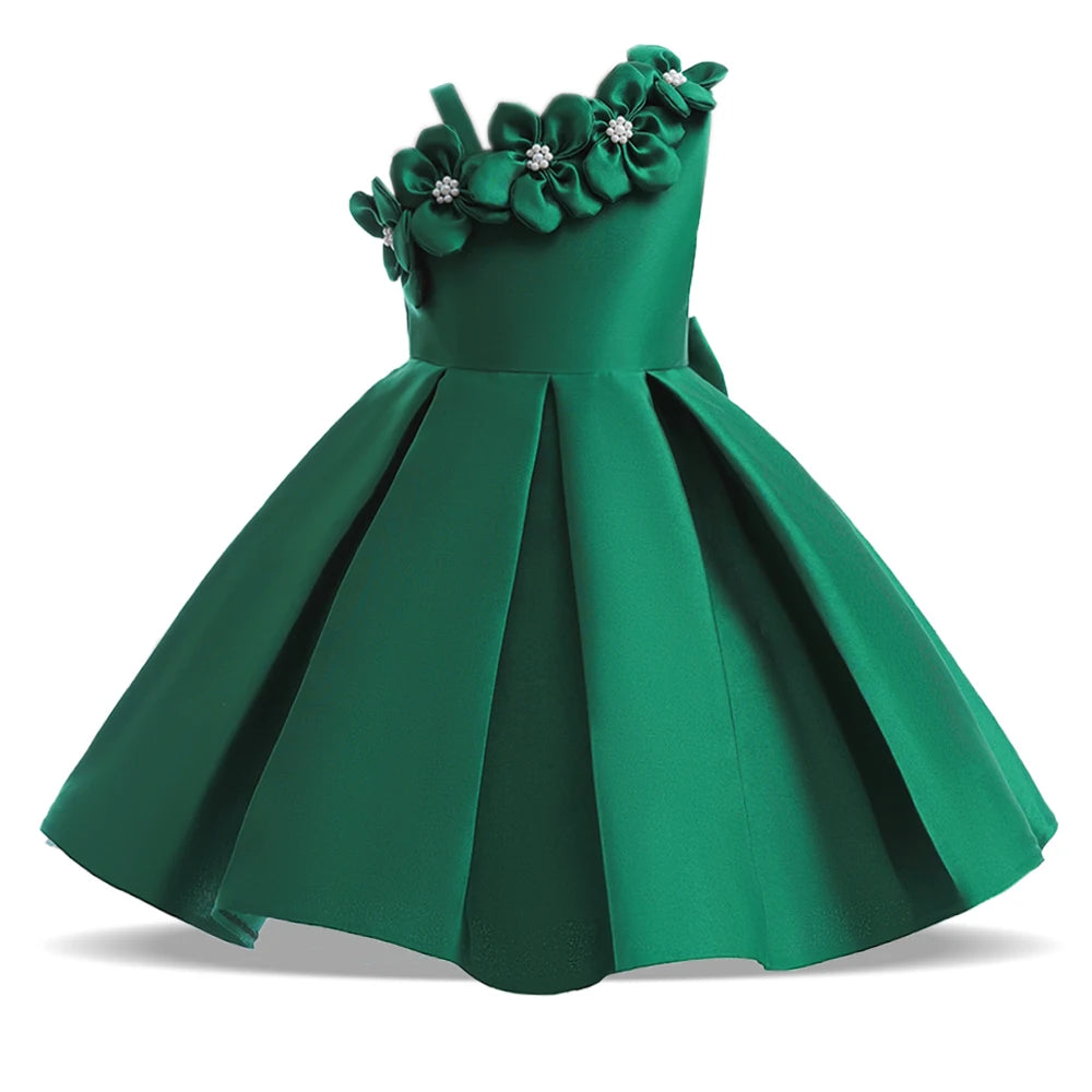 Girl's summer flower party dress by Showlu Fashion with elegant bow, suitable for birthday, Christmas, wedding, prom, and special occasions.