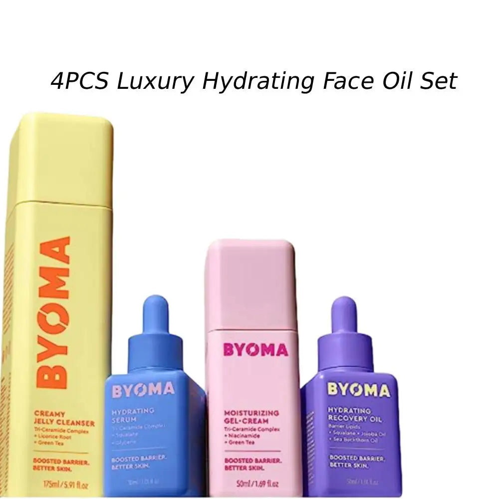 Luxury hydrating face oil set featuring squalane, jojoba, and seabuckthorn oil for radiant, glowing skin and barrier repair.