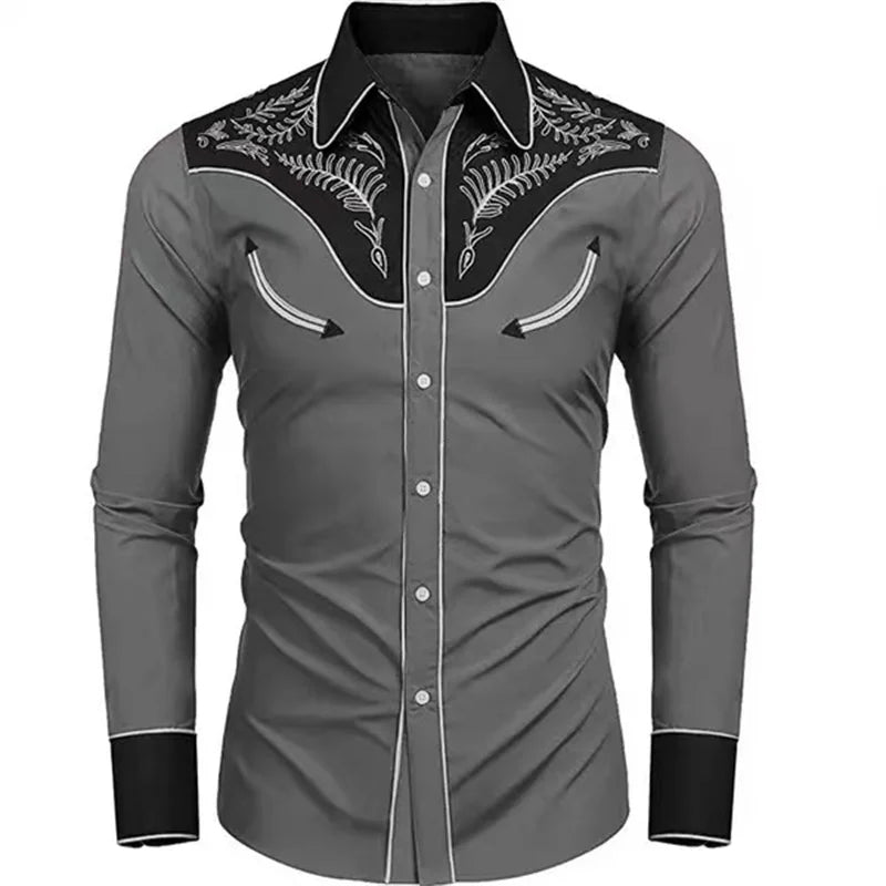 Men's casual tribal print long sleeve shirt by Showlu Fashion, soft, comfortable, with button lapel, suitable for outdoor and party wear