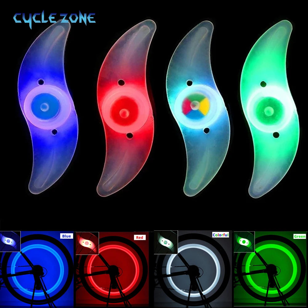 Showlu Smart General bicycle spoke LED wheel light with flashing tire light installed on a bike wheel, enhancing visibility and style.