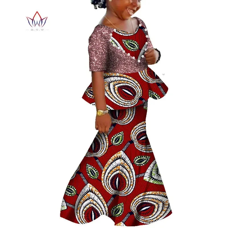 African Dashiki print cotton girls dress by SHOWLU FASHION STORE, featuring vibrant colors and a summer-ready design.