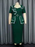 African summer dress for women by Showlu Fashion, short sleeve, V-neck, slim fit, suitable for office or party occasions.