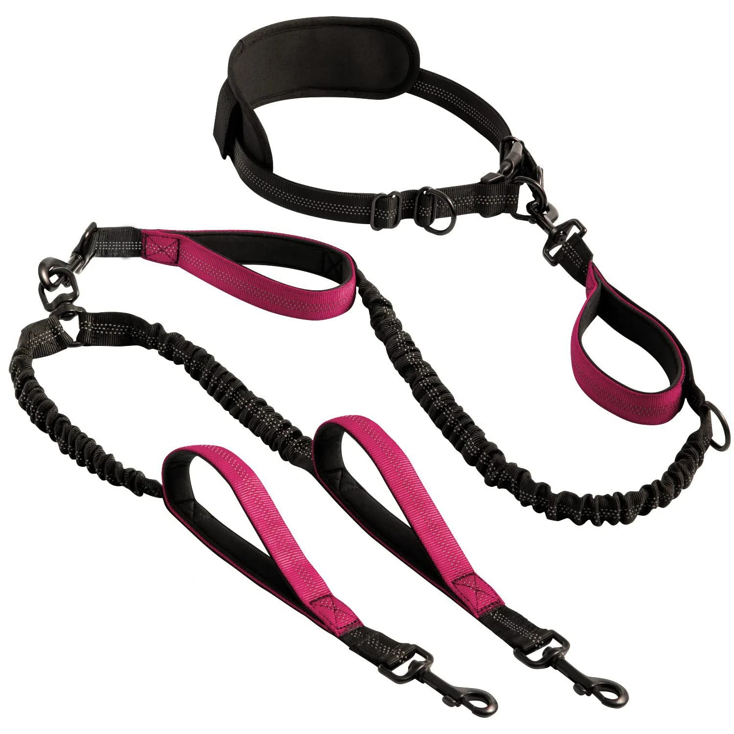 Reflective DCLOUD Hands Free Double Dog Leash by Showlu Fashion Store, featuring dual leads for walking two dogs simultaneously.