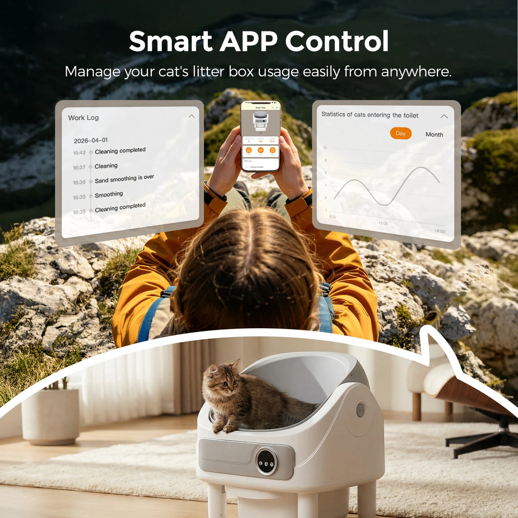 Patbrela Self-Cleaning Cat Litter Box,  Automatic Litter Box with Bio-Radar & 10 Safety Sensors for Anti-Pinch,Open Top Large Robot Litter Box with App Control & Odor-Removing System