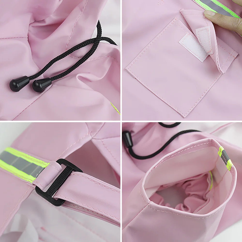 Reflective waterproof dog raincoat with hood from Showlu Fashion Store, made of nylon for outdoor pet protection.