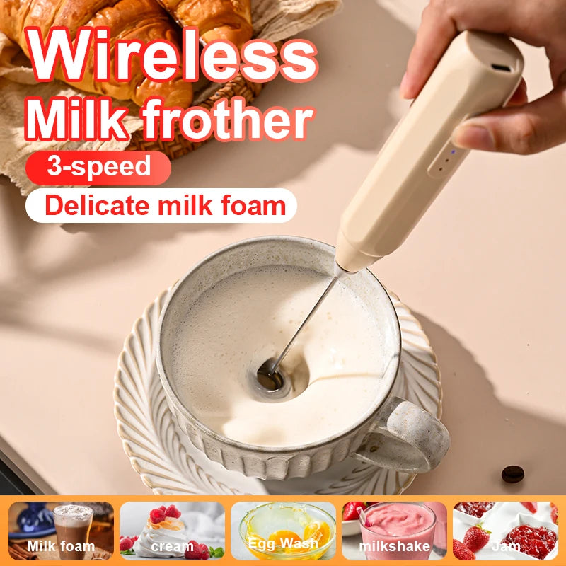 Showlu Smart General portable mini electric milk frother with 3-speed settings, handheld and rechargeable for creamy coffee drinks.