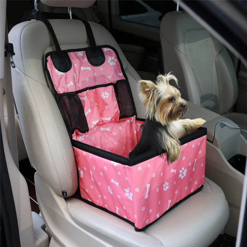 Durable PaiPaitek Dog Car Seat by Showlu Fashion Store, scratch-proof pet booster with pockets for small dogs in a car interior.