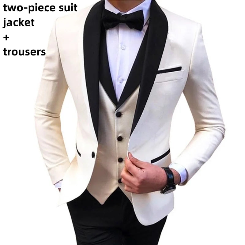 Mens Suits 3 Piece Black Shawl Lapel Casual Tuxedos for Wedding Groomsmen Suits Men 2023(Blazer+Vest+Pant) 2 Piece(Blazer+Pant) SHOWLU FASHION STORE