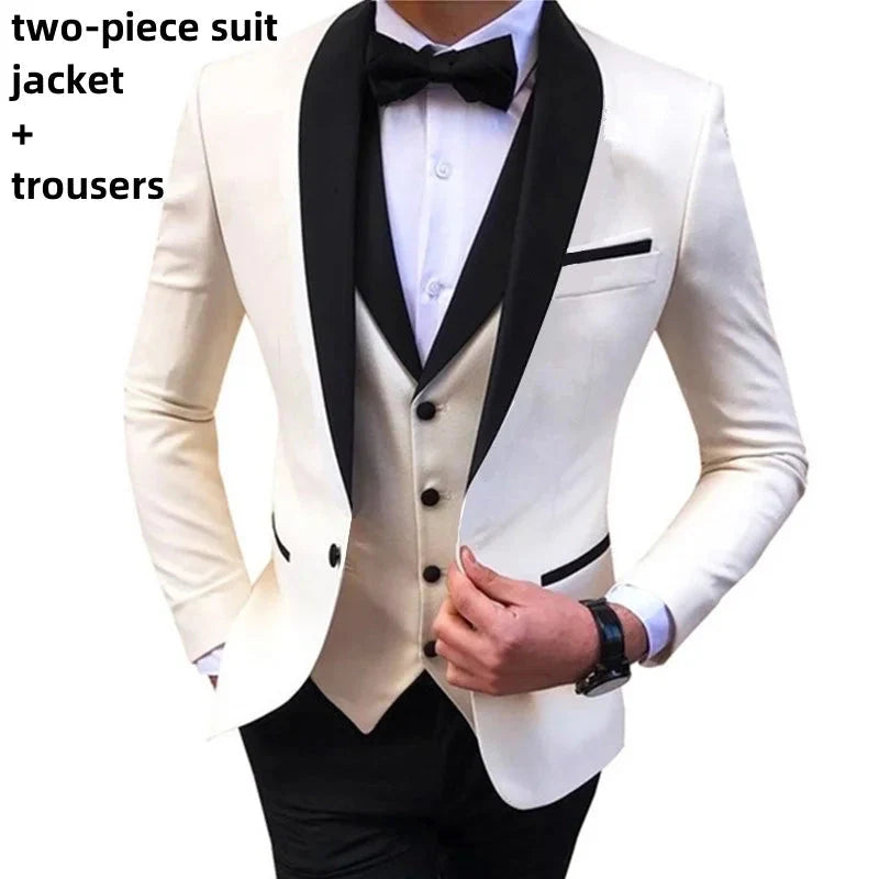 Black men's 3-piece slim fit tuxedo suit with shawl lapel, perfect for weddings, from SHOWLU FASHION STORE.