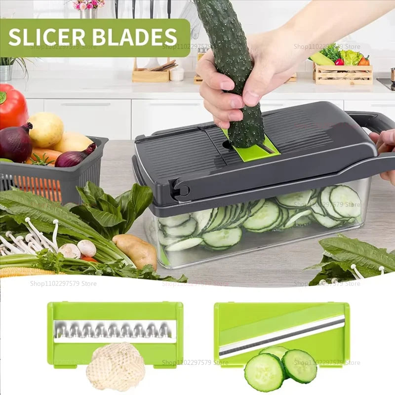 Showlu Smart stainless steel multi-functional kitchen chopper with grater attachment, designed for efficient food prep and grating tasks.