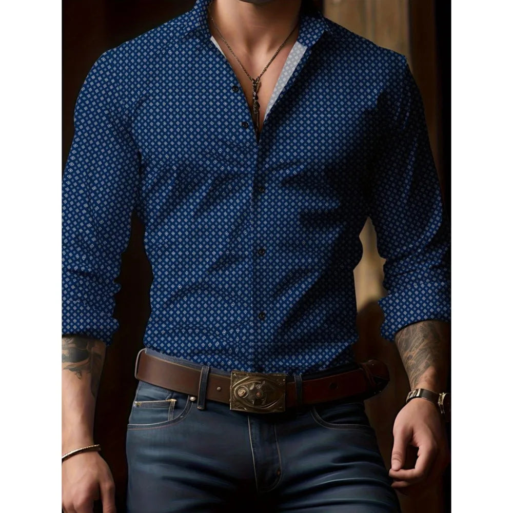 Men's check print long sleeve button down shirt with flip lapel, oversized spring and autumn luxury streetwear by Showlu Fashion