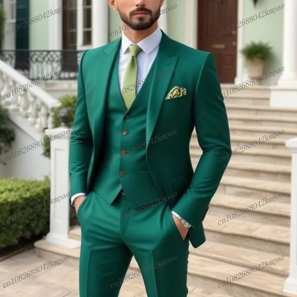 Orange men's formal suit with blazer, vest, and pants, perfect for weddings, business events, or prom from Showlu Fashion.