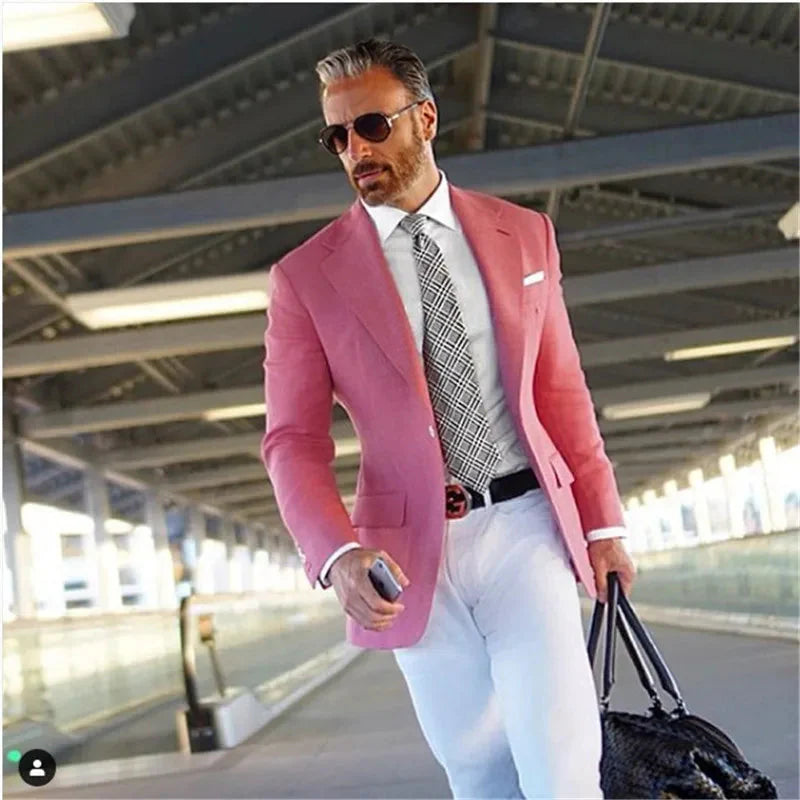 Beige Italian men's 2-piece slim fit suit with groom tuxedo style, shown in image for SHOWLU FASHION STORE