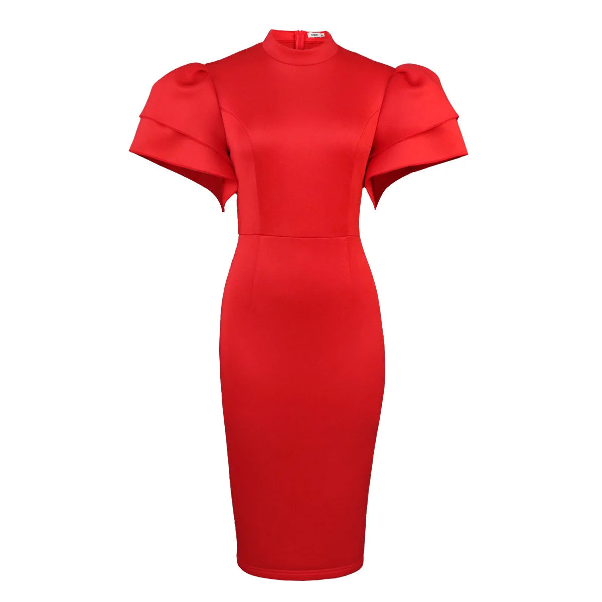 Designer Small Stand-up Collar Flared Sleeve Dress Waist Closed Cocktail Party Dress